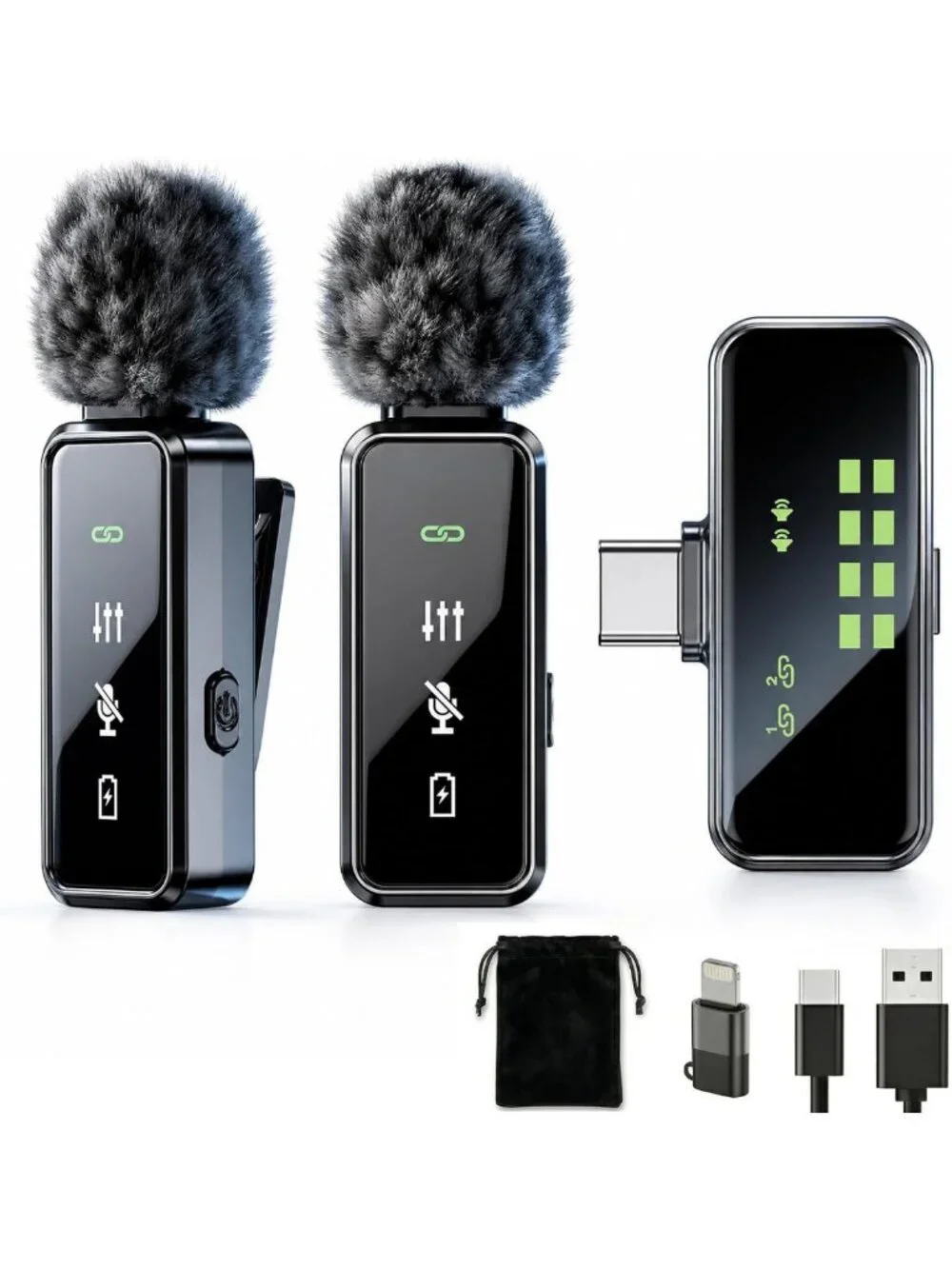 Wireless Lavalier Microphone with 12H Battery, Smart Noise Cancellation, Clip-On